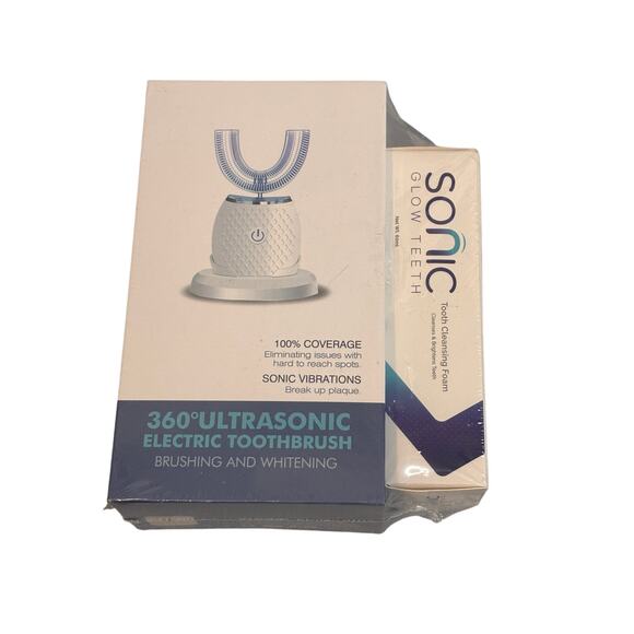 360 degree Ultrasonic U-Shaped Toothbrush Set + Sonic Toothpaste Cleansing Foam - Picture 1 of 5